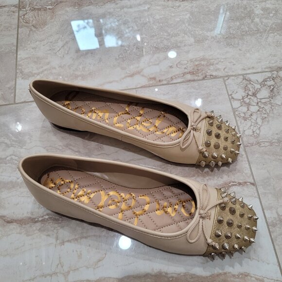 Sam Edelman Spiked Ballet Flats. Leather. Monet Studded Cap Toe. Sand. Size 7. - Picture 10 of 13